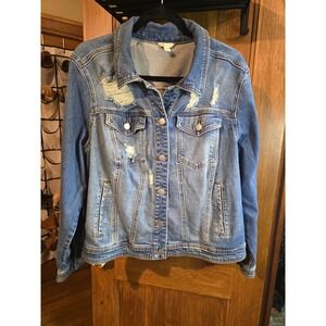 Cato Distressed Acid Wash Denim Jacket Blue Women Plus Size 18-20 2XL